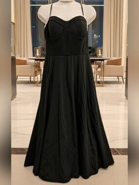 299. Vintage-Inspired Black Bustier Midi Dress